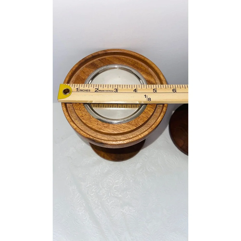 Pair Turned Wood Pillar Candle Holders Metal Insert Stand 8 Inch Farmhouse⁠